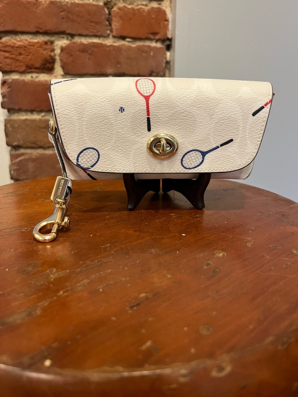 Coach Tennis Print Eyeglass Case Holder Wristlet Pouch Wallet White Leather New